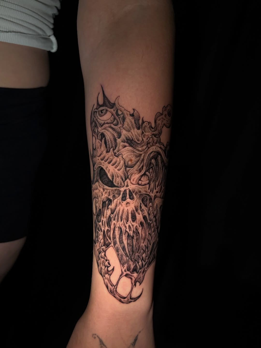 Tattoo by @crawlspacecadet — dark_realism, black_and_grey