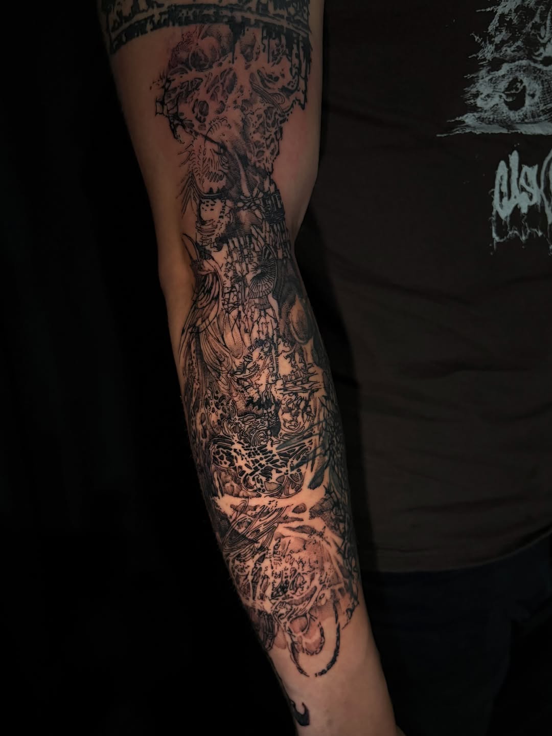 Tattoo by @crawlspacecadet — blackwork, dark_realism