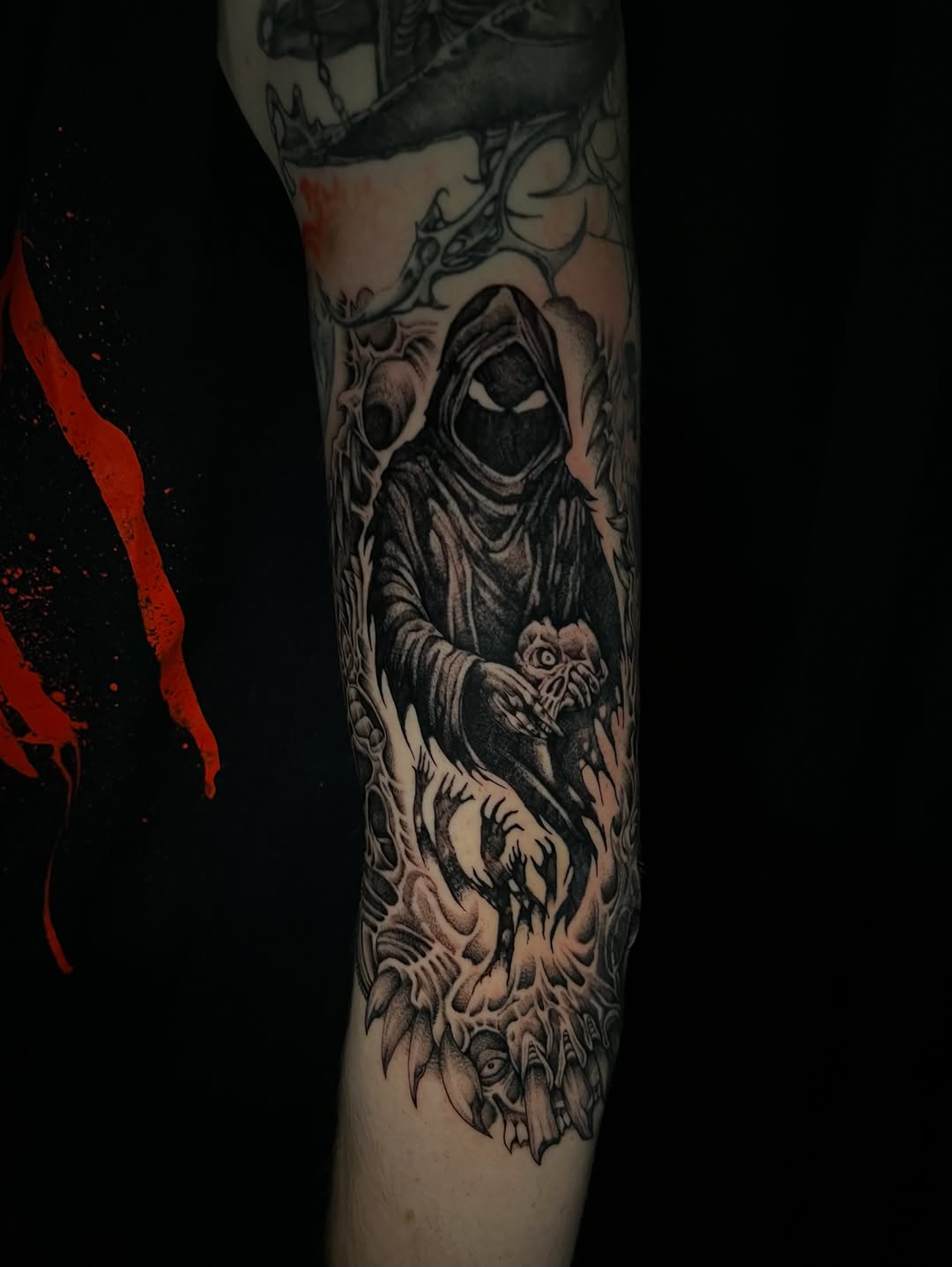 Tattoo by @crawlspacecadet — dark_realism, blackwork