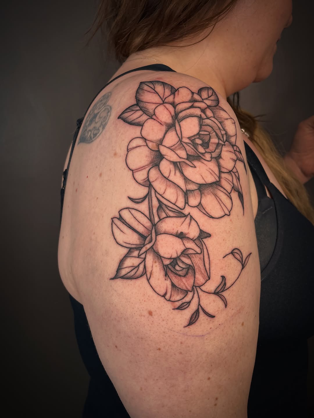 Tattoo by @scare_bear_tattoos — illustrative, black_and_grey
