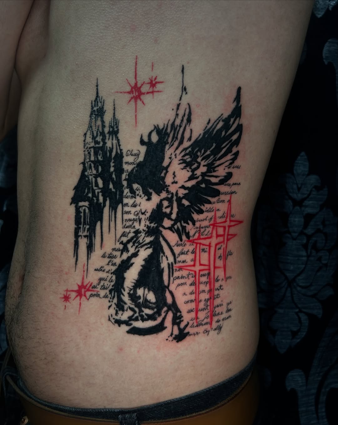 Tattoo by @ahsatan.ink — blackwork, trash_polka