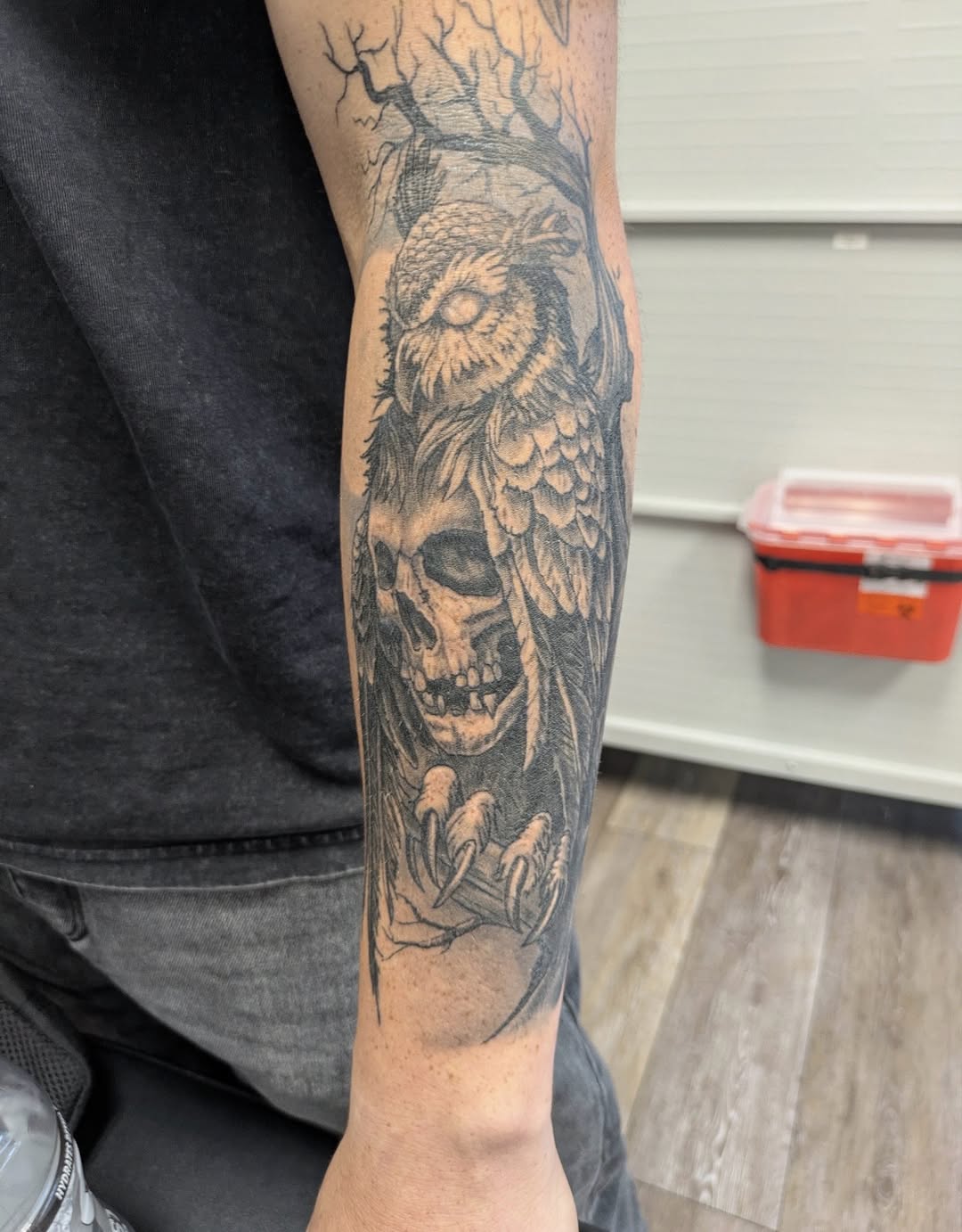 Tattoo by @buddytattoo24 — black_and_grey, dark_realism