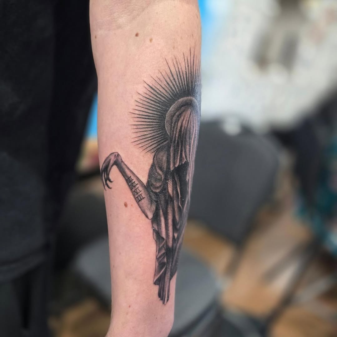 Tattoo by @noposfucktattoos โ black_and_grey, dark_realism