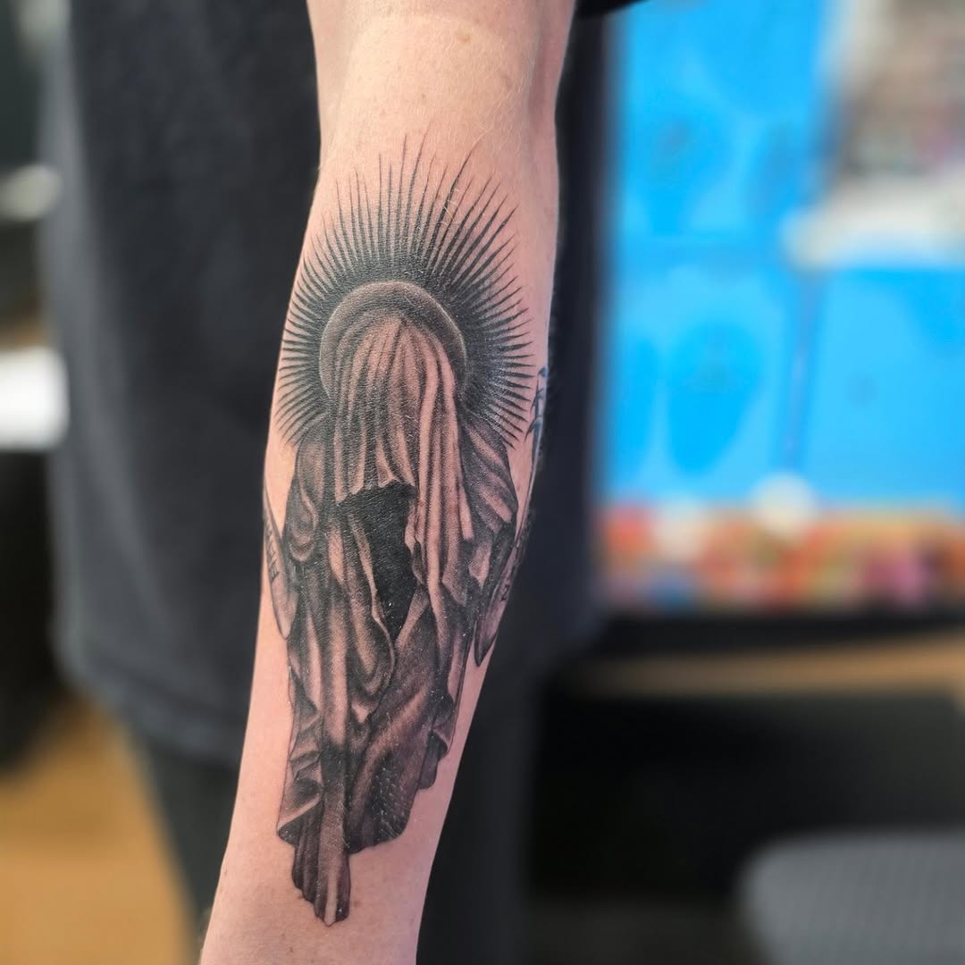 Tattoo by @noposfucktattoos โ black_and_grey, dark_realism