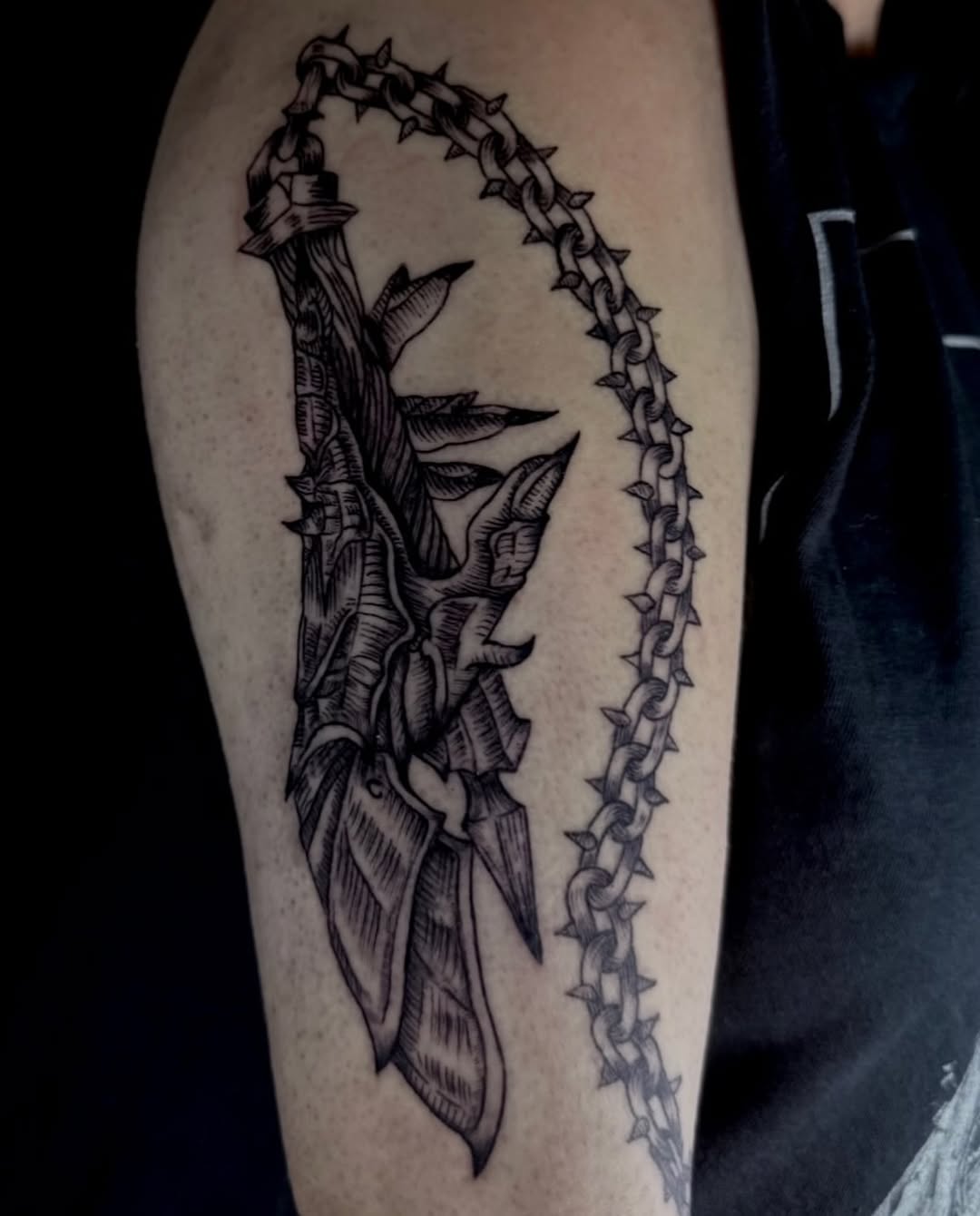 Tattoo by @paigeof.swords — blackwork, illustrative