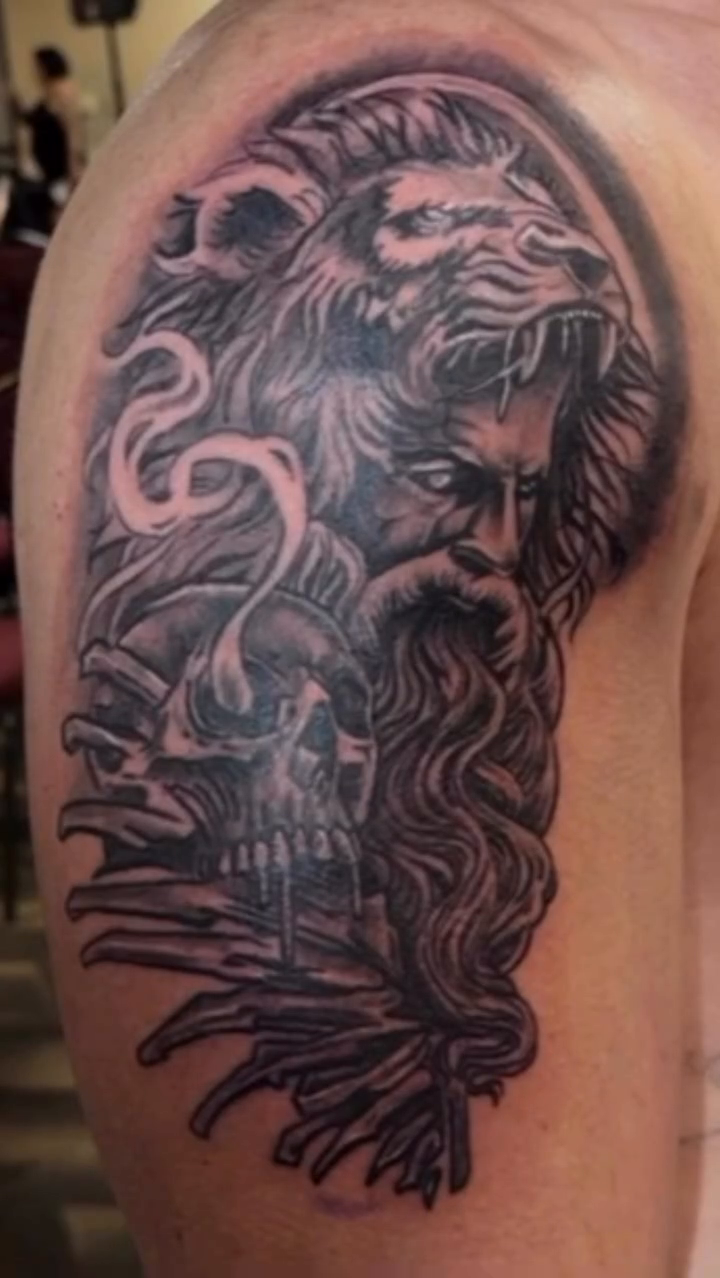 Tattoo by @ronnie.tatz β realism, black_and_grey