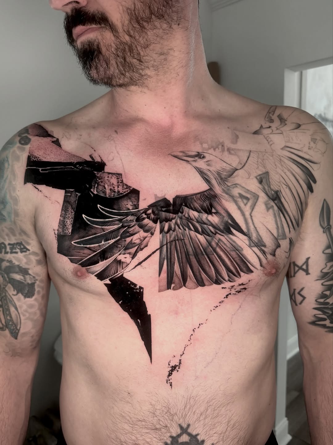 Tattoo by @profet_ink — black_and_grey, trash_polka