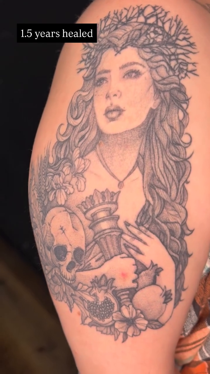 Tattoo by @angela.nichole.ink — illustrative, black_and_grey