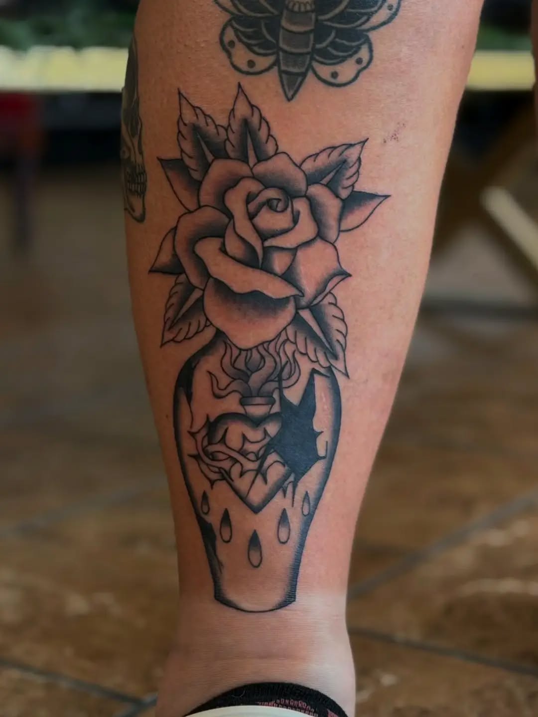 Tattoo by @amberculttattoos — american_traditional, black_and_grey