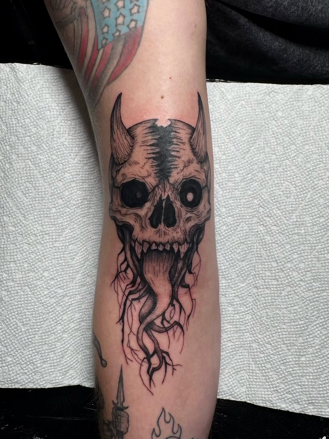 Tattoo by @koko_tattoos — black_and_grey, dark_realism