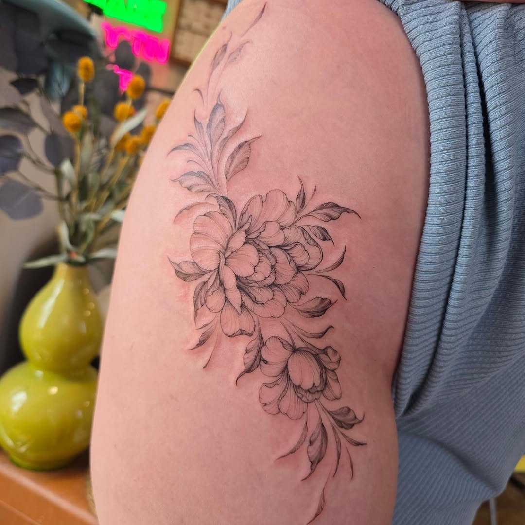 Tattoo by @asparagusnightmare — fine_line, black_and_grey
