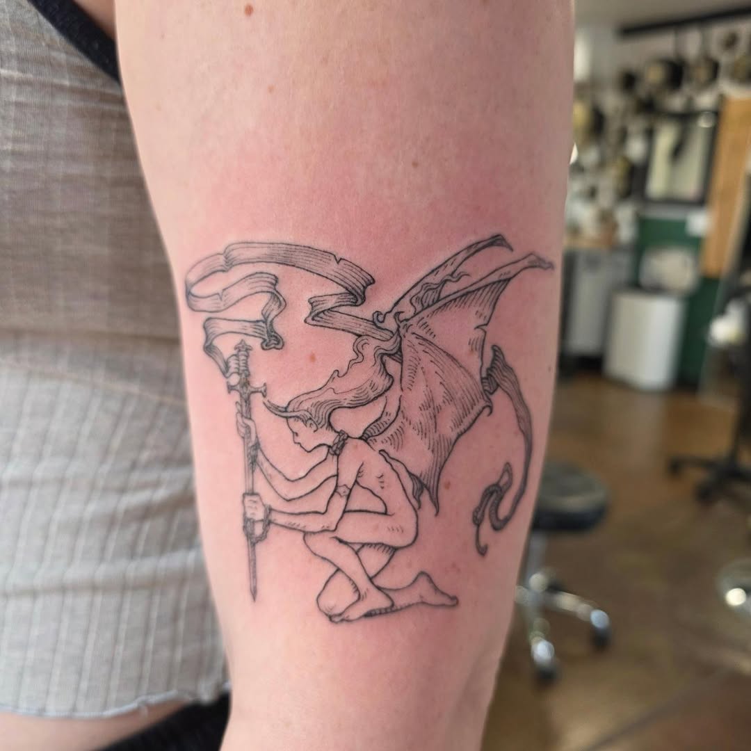 Tattoo by @asparagusnightmare — illustrative, black_and_grey