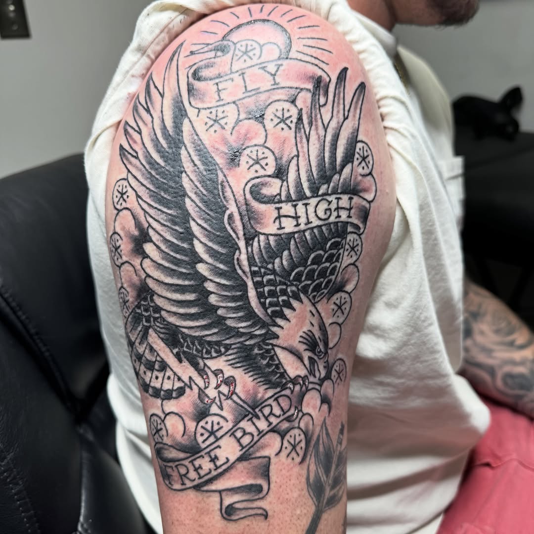Tattoo by @kyleholttattooer — american_traditional, lettering_script