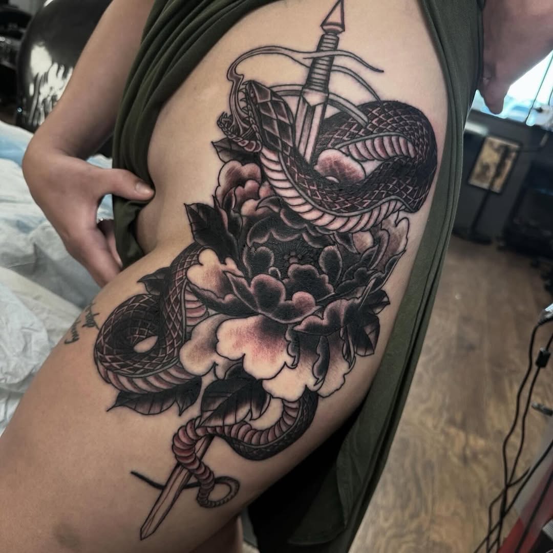 Tattoo by @mtc.tattoos β japanese_irezumi, black_and_grey