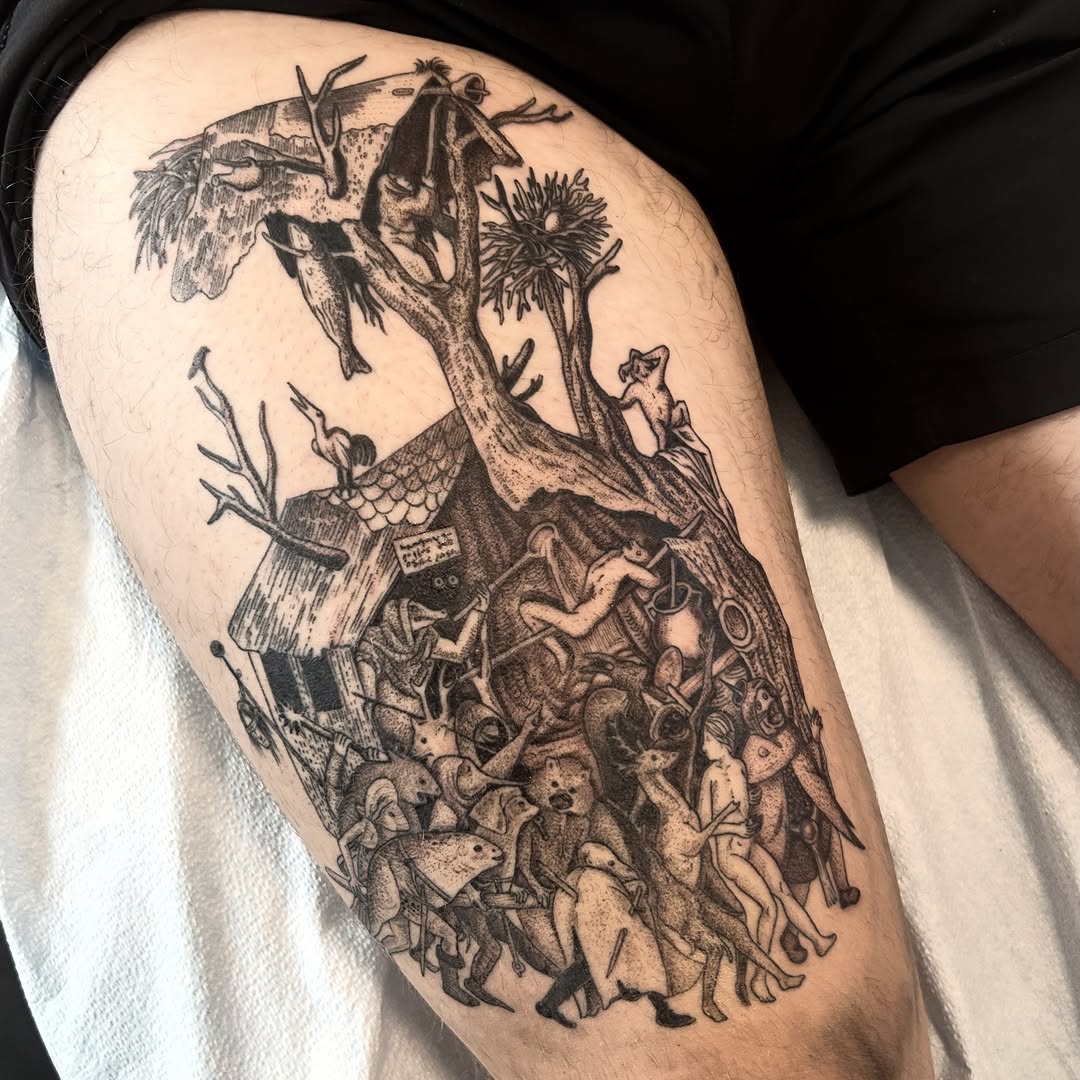 Tattoo by @nikkipowertattoo — illustrative, blackwork