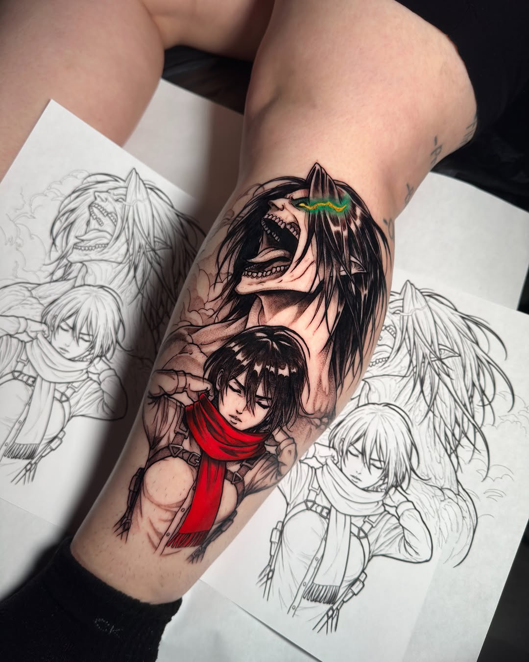 Tattoo by @lesha.misho — anime, black_and_grey
