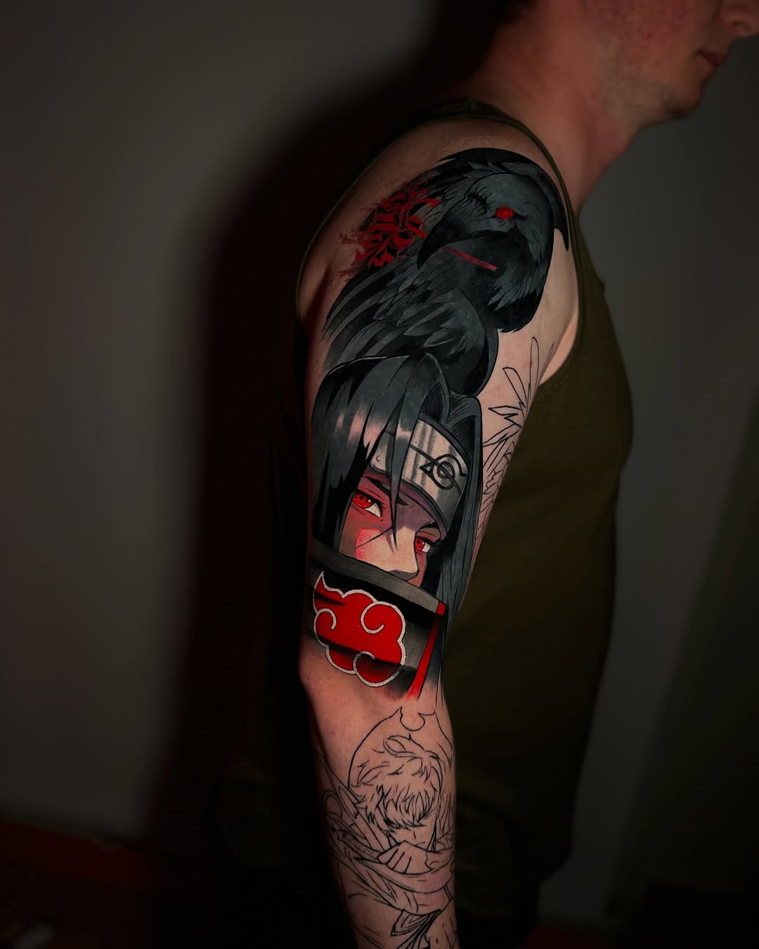 Tattoo by @lesha.misho — anime, black_and_grey