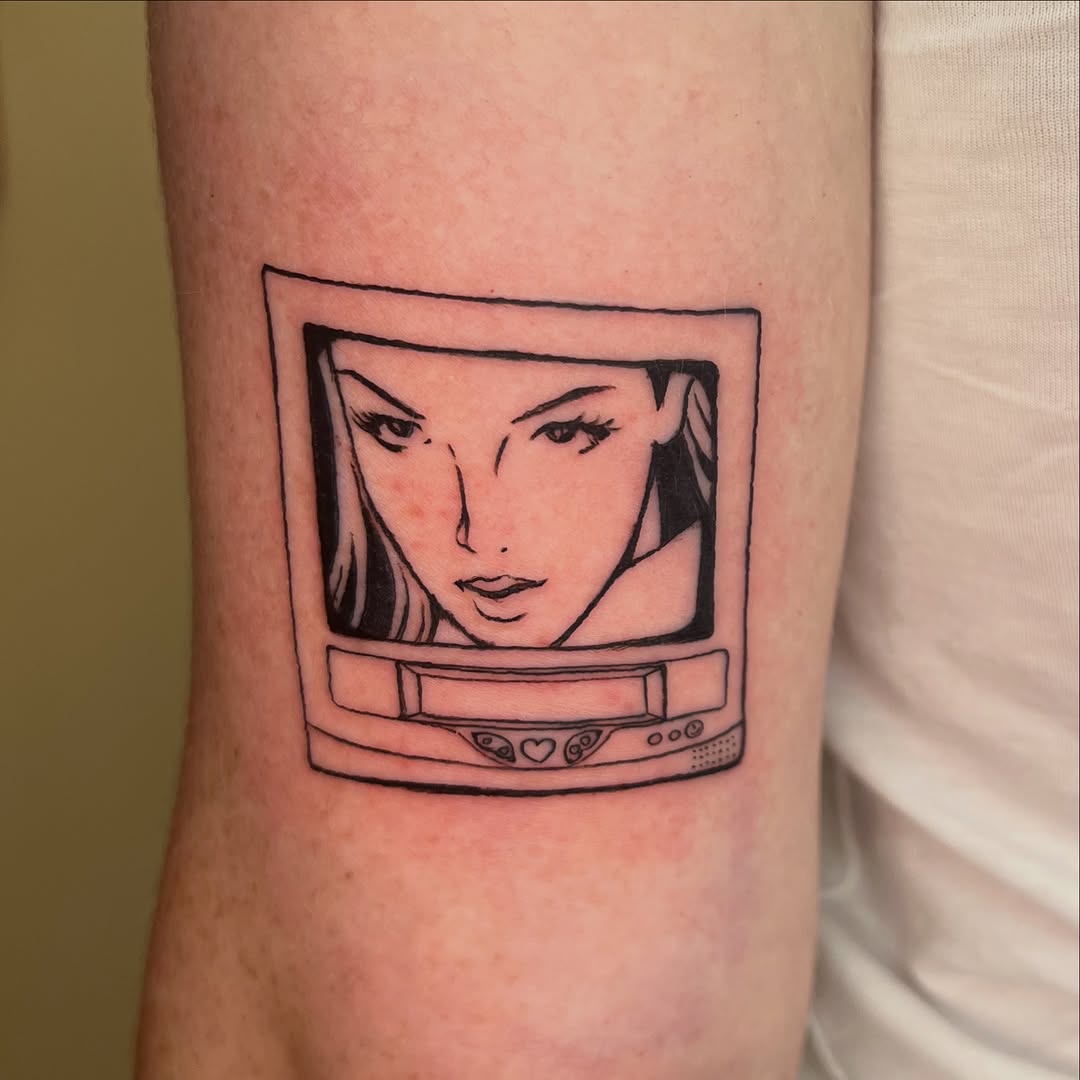 Tattoo by @divagirl_superstar — anime, black_and_grey
