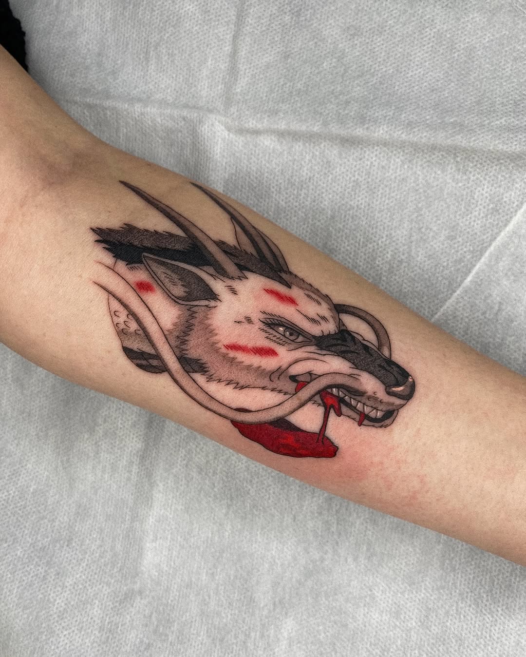 Tattoo by @kevin.tatt — anime, black_and_grey