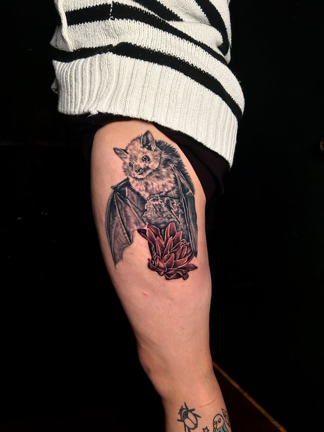 Tattoo by @blastedbarbie.ink — realism, black_and_grey