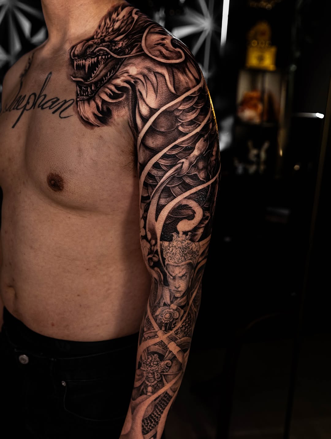 Tattoo by @1kc_laurenbeee β japanese_irezumi, black_and_grey