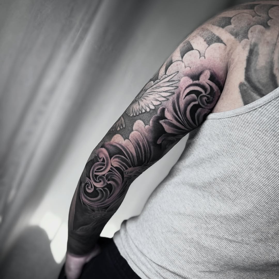 Tattoo by @yowmadfboy — black_and_grey, ornamental
