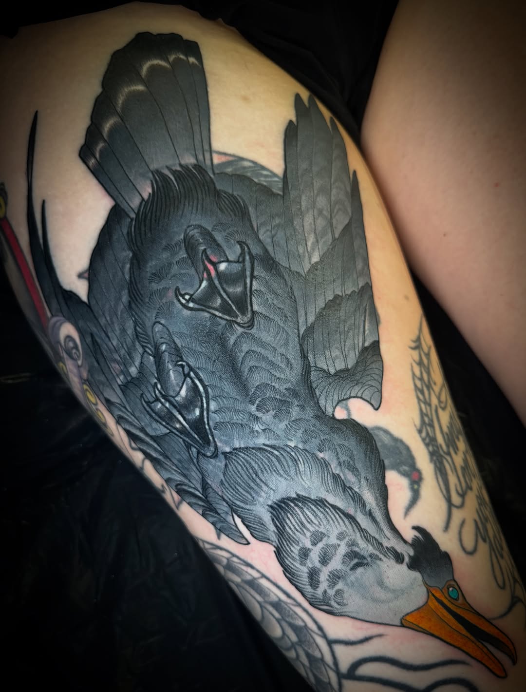 Tattoo by @sacred_crow — japanese_irezumi, black_and_grey