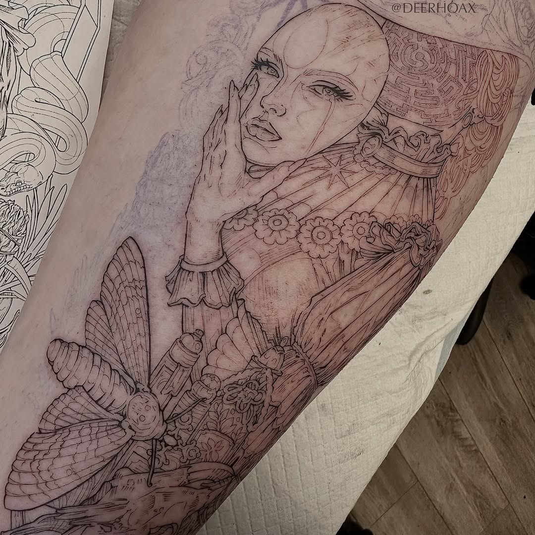 Tattoo by @deerhoax — illustrative, black_and_grey