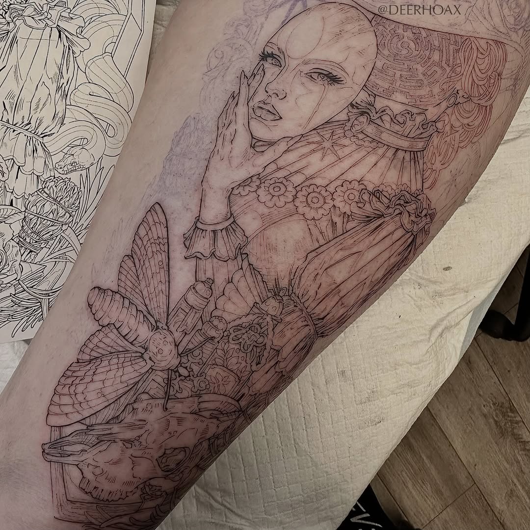Tattoo by @deerhoax — illustrative, black_and_grey