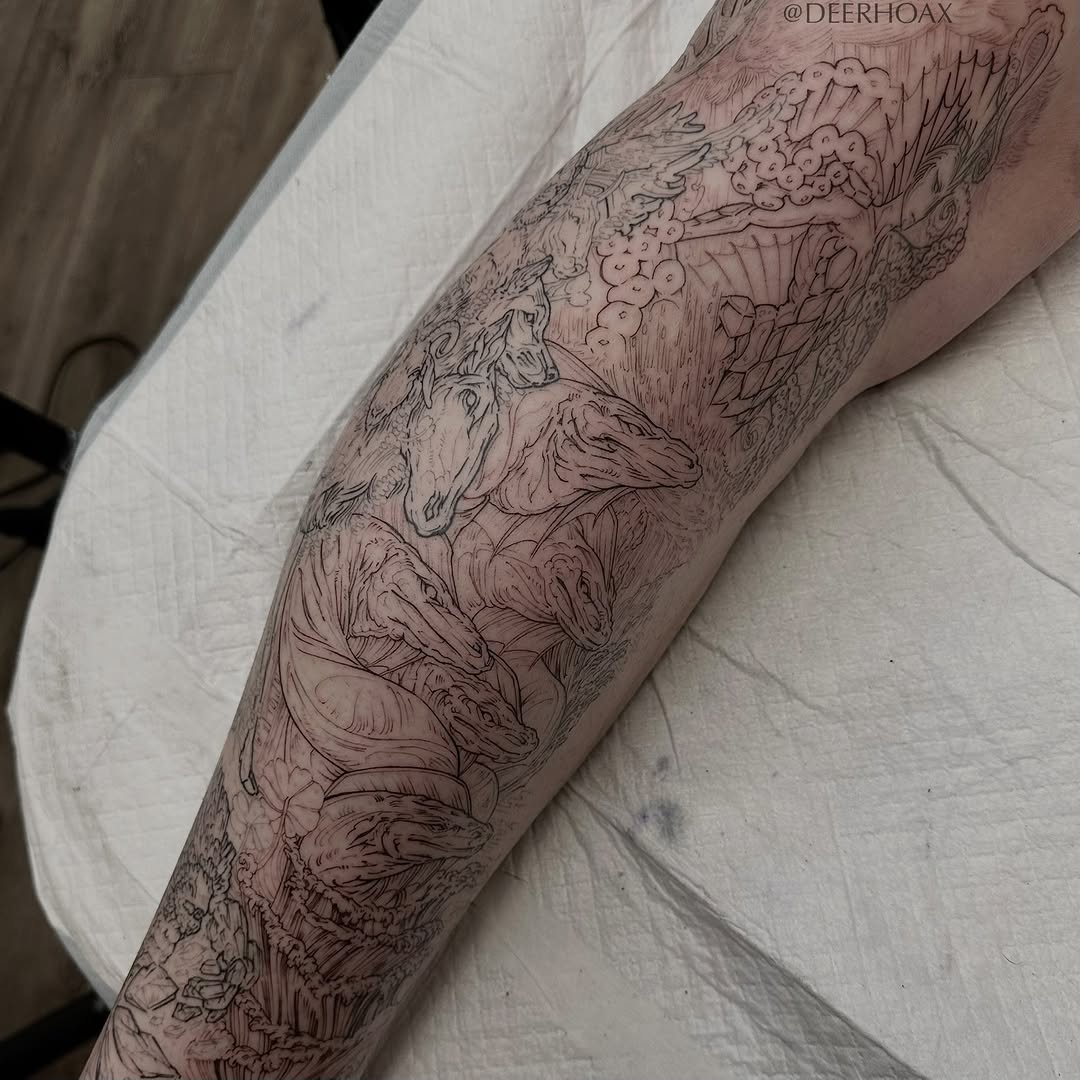 Tattoo by @deerhoax — illustrative, black_and_grey