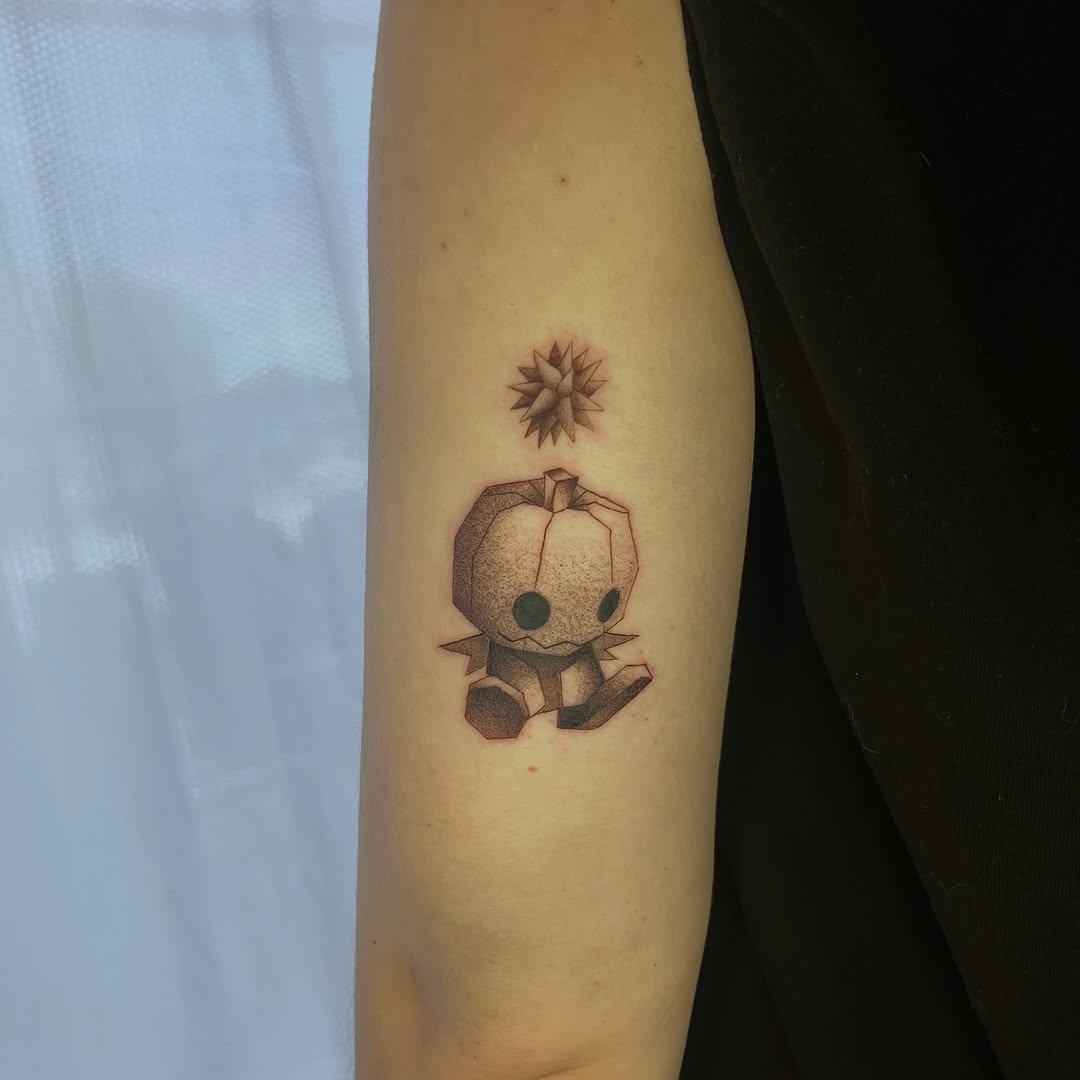 Tattoo by @vapidstar — dotwork, black_and_grey