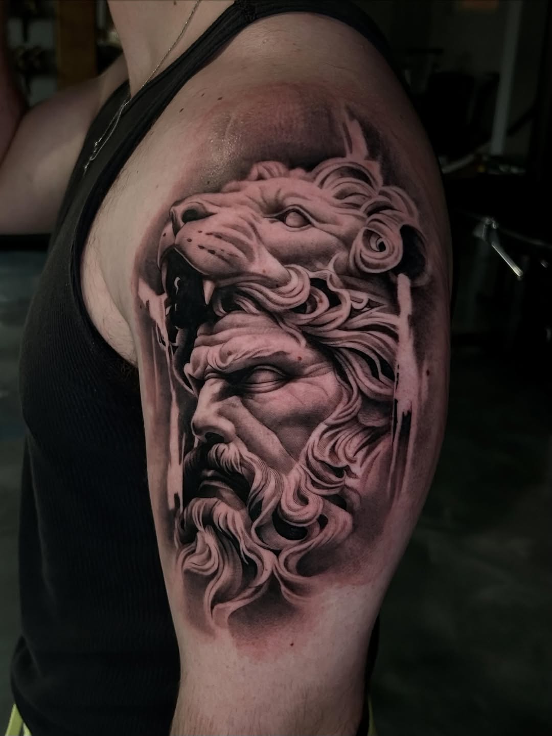 Tattoo by @cxrsmeiertattoos — realism, black_and_grey