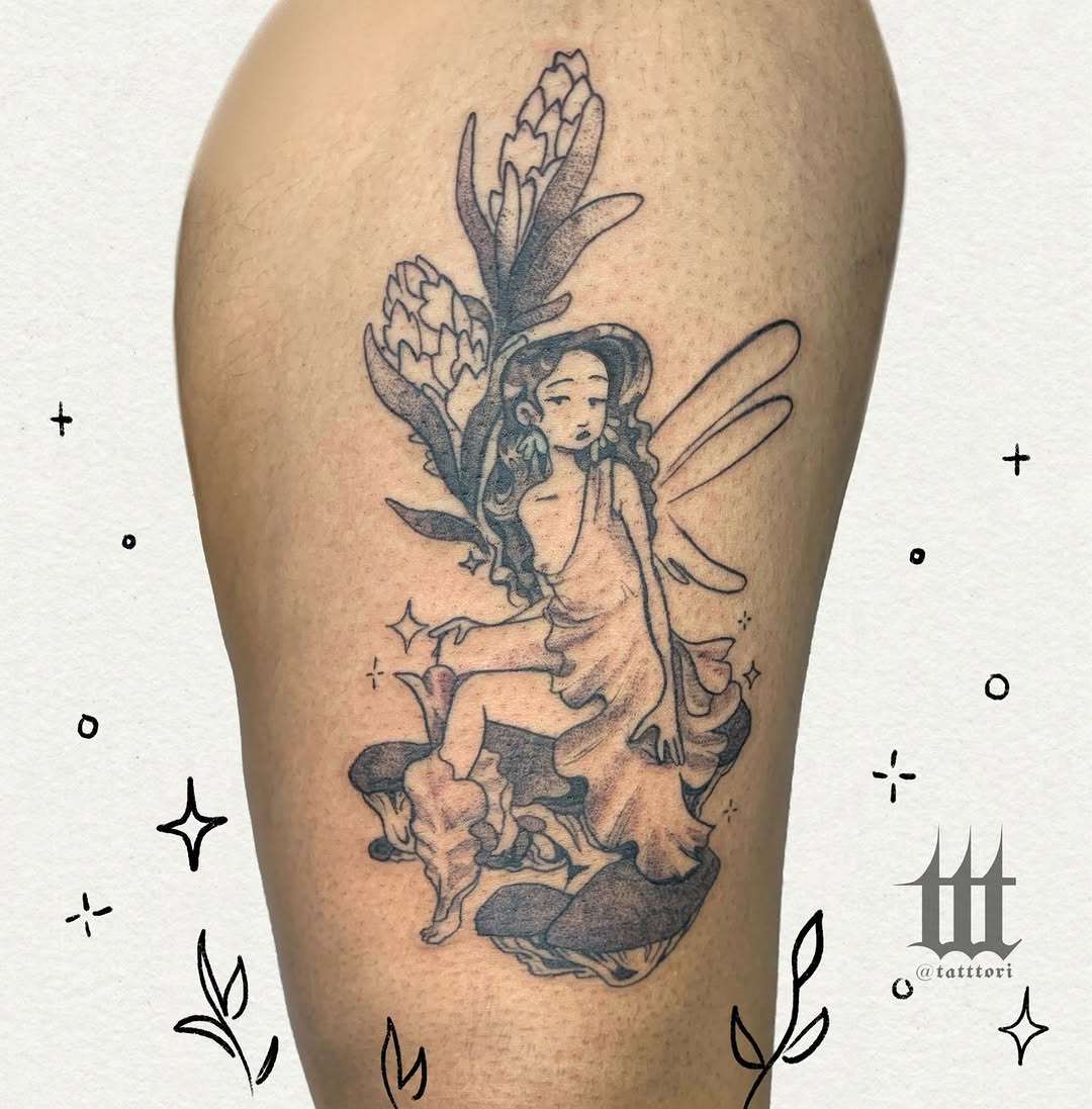 Tattoo by @tatttori — black_and_grey
