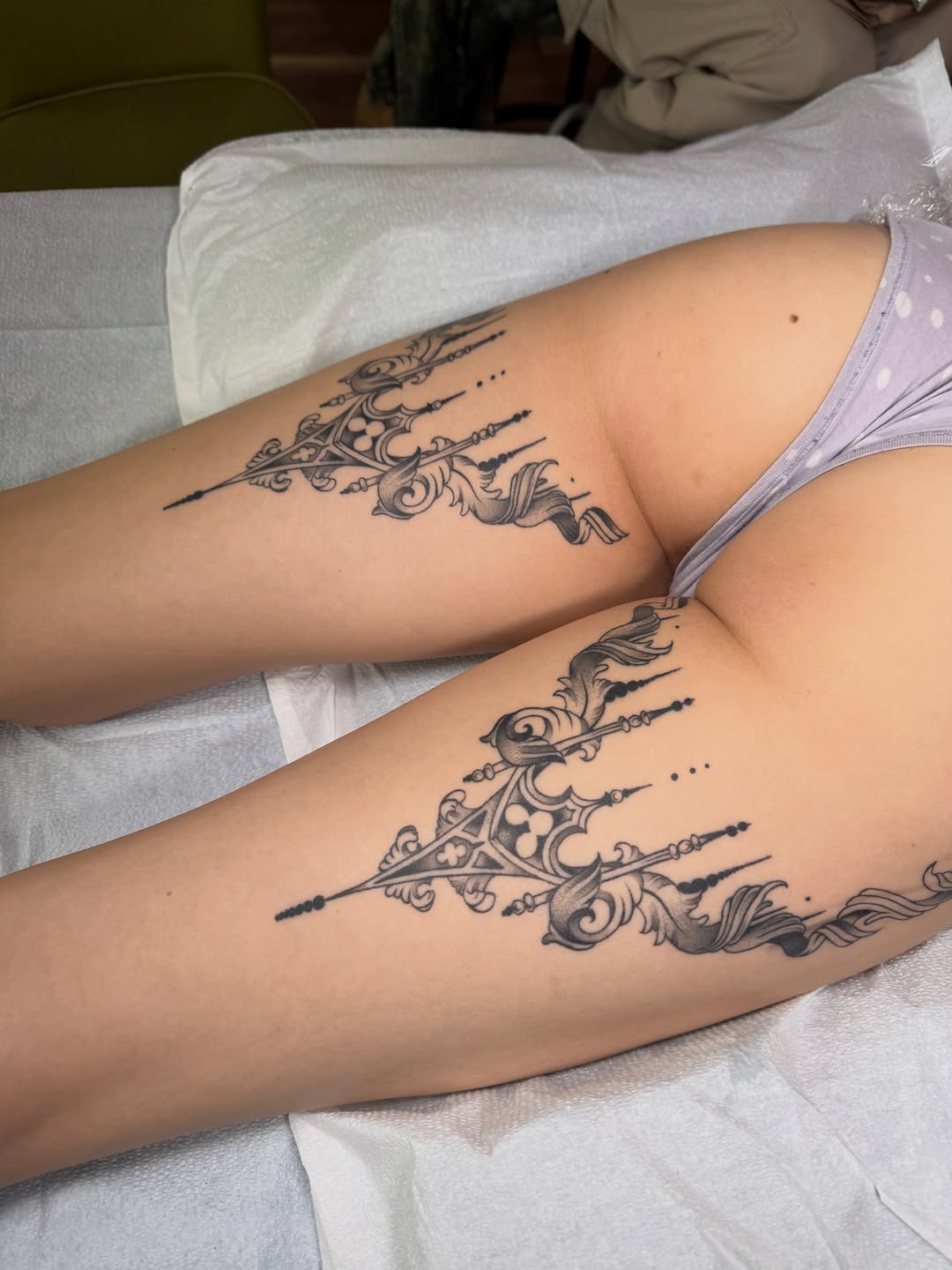 Tattoo by @allyghastly — ornamental, black_and_grey