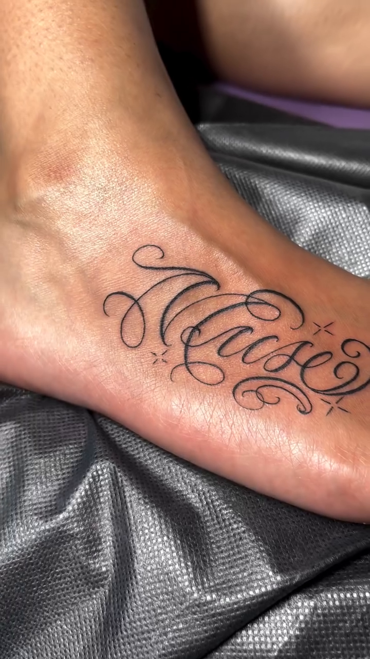 Tattoo by @yungmonalisaofficial — lettering_script, fine_line
