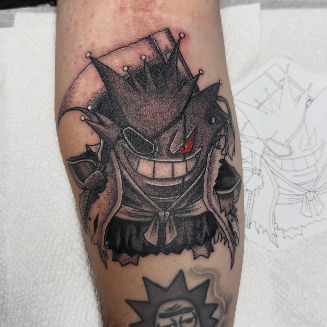 Tattoo by @luckyleftytattoos — anime, black_and_grey