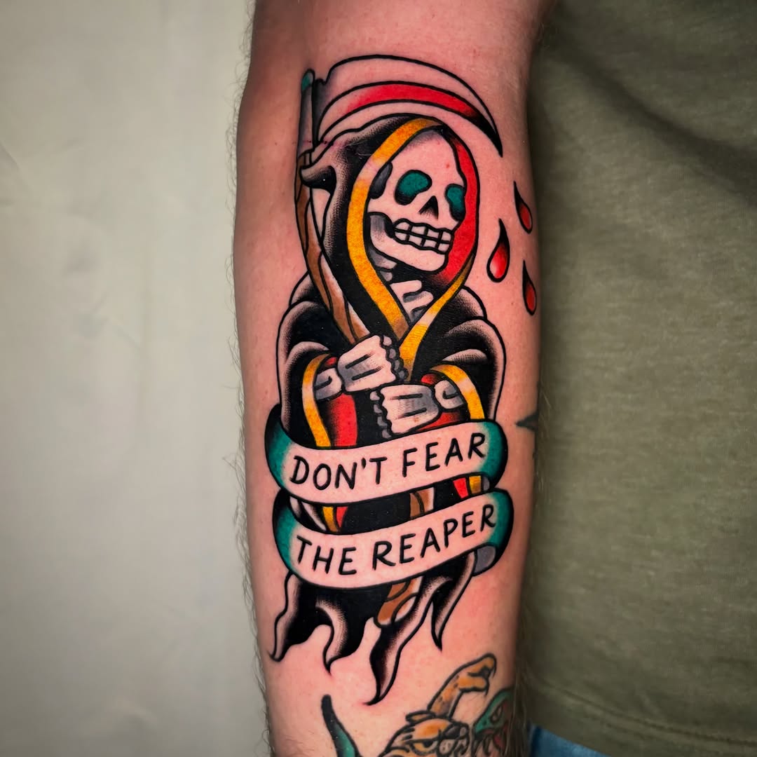Tattoo by @michelparisay — american_traditional, lettering_script