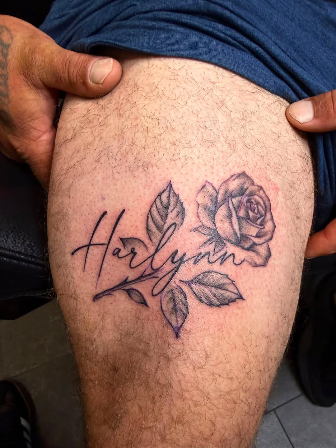 Tattoo by @boeshane — lettering_script, black_and_grey