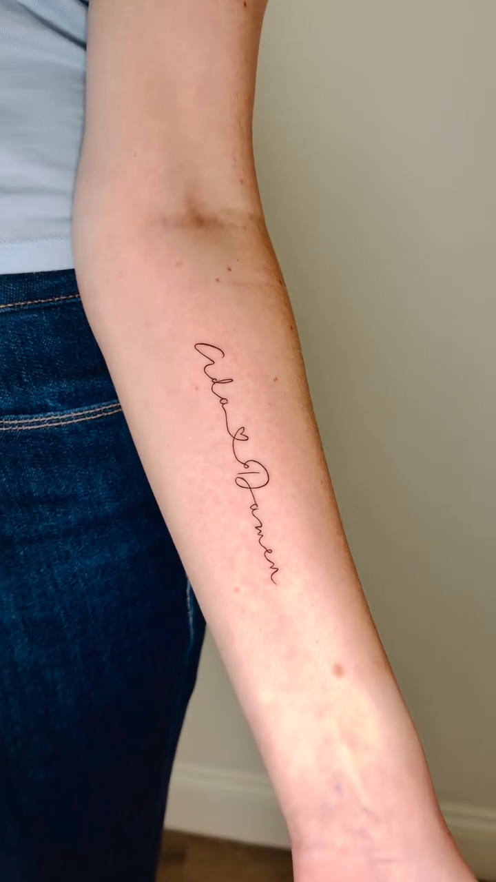 Tattoo by @tattoosbyalice โ lettering_script, fine_line