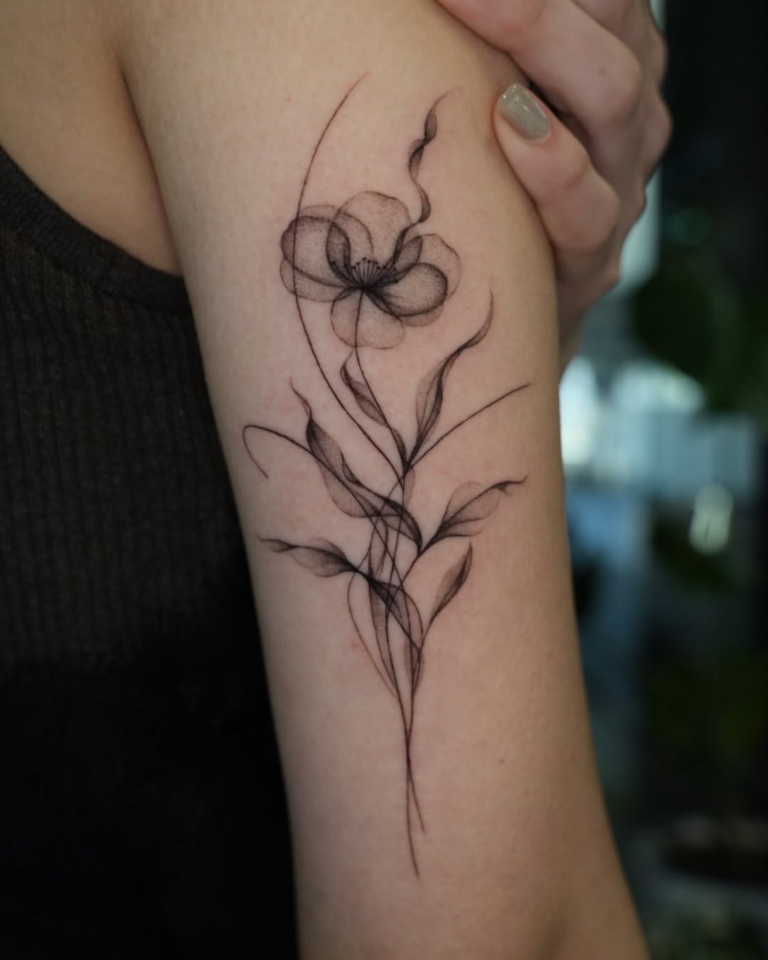 Tattoo by @tattooer_r.tee — fine_line, black_and_grey