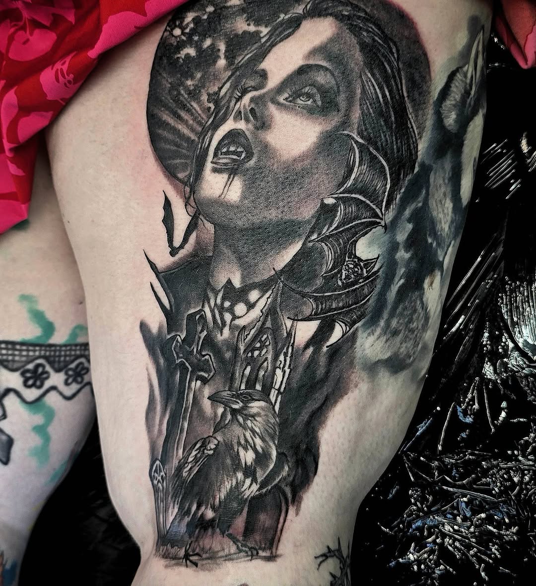 Tattoo by @bn13tattooist — dark_realism, black_and_grey