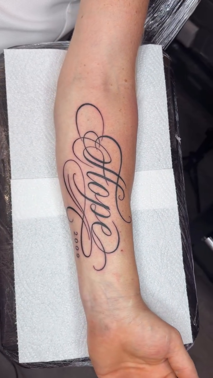 Tattoo by @egorgoltva — lettering_script, fine_line