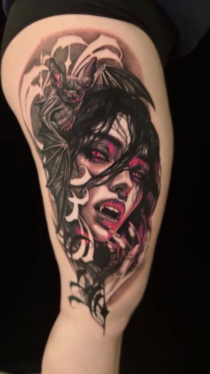 Tattoo by @kiseleva.tattoo — dark_realism, trash_polka
