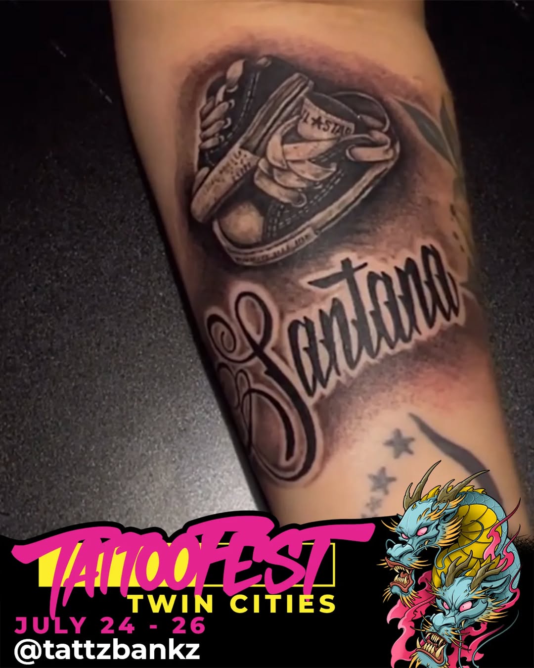 Tattoo by @tattzbankz — black_and_grey, lettering_script