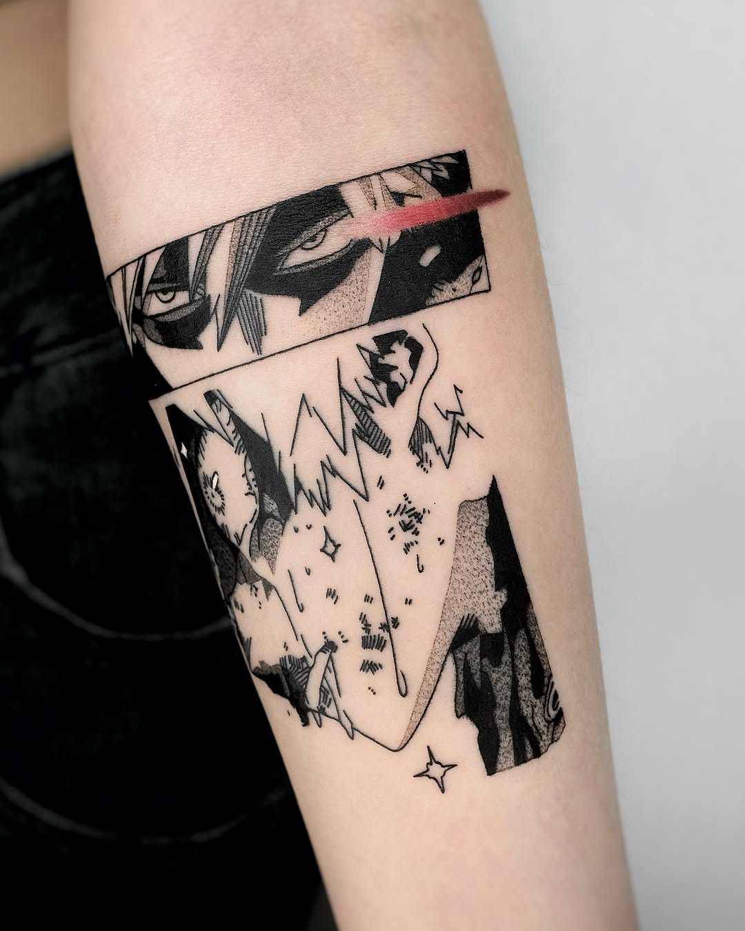 Tattoo by @rika.loli.lady — anime, black_and_grey