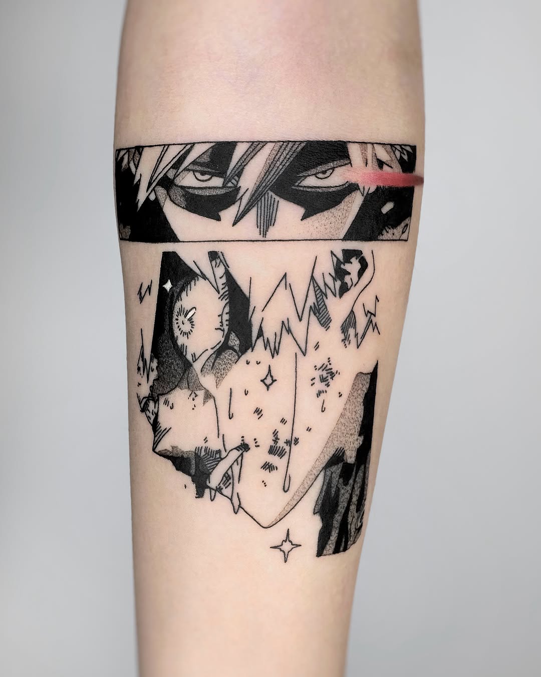 Tattoo by @rika.loli.lady — anime, black_and_grey