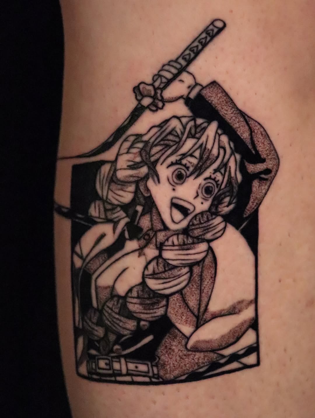 Tattoo by @hardtatz โ anime, dotwork