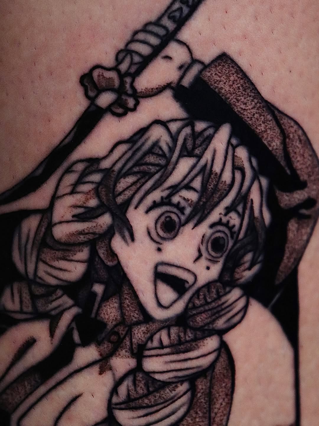 Tattoo by @hardtatz โ anime, dotwork