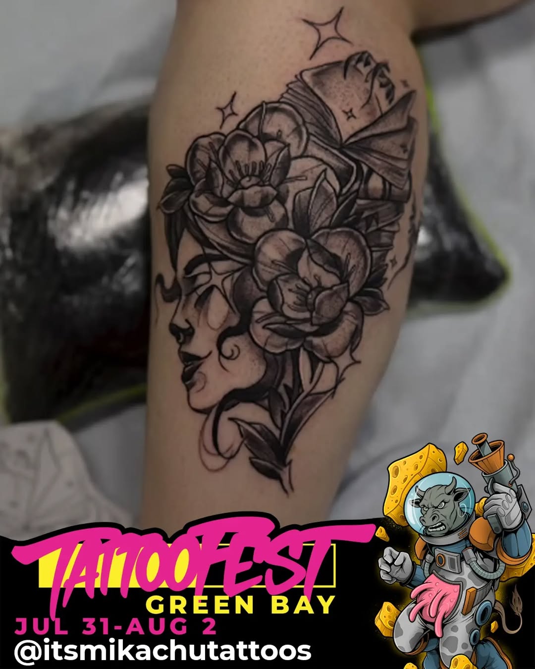 Tattoo by @itsmikachutattoos — black_and_grey, neo_traditional