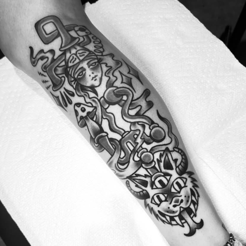 Tattoo by @terryricetattoos — new_school, black_and_grey